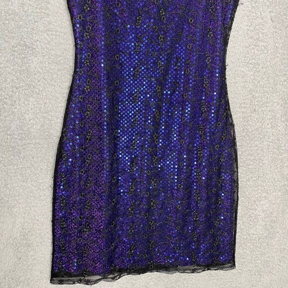 Vintage Charlotte Russe purple black gothic y2k sequin mini dress floral lace M - Picture 3 of 10